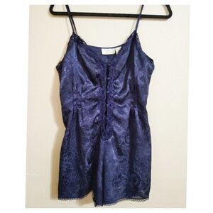 Victoria Secret Gold Label Lace Blue Teddy Romper Size Large
